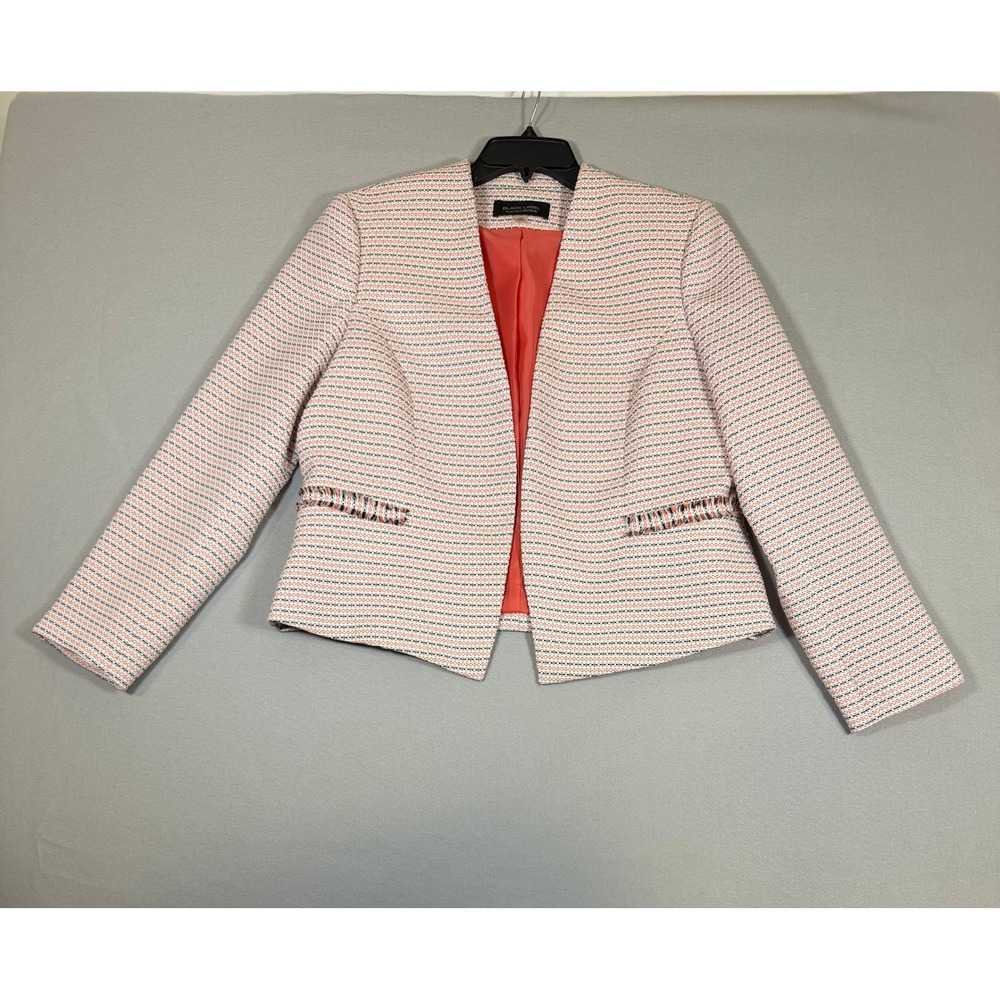 Evan-Picone Black Label Tweed Blazer Jacket Coral Pink White Black 14